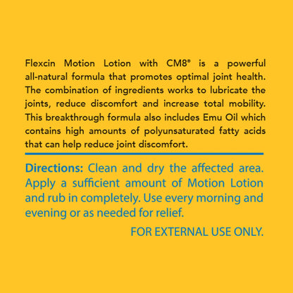 Flexcin Motion Lotion with CM8 - Joint & Muscle Therapy Cream for Back, Neck, Knee, Hand, Foot - Fast Absorbing with DMSO, Emu Oil, Aloe Vera - Non-Greasy 4oz Jar - dailyvitalstore