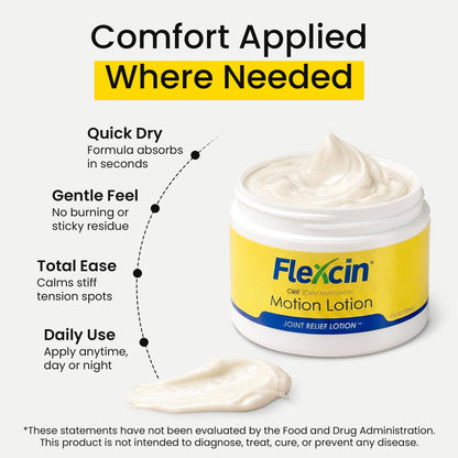 Flexcin Motion Lotion with CM8 - Joint & Muscle Therapy Cream for Back, Neck, Knee, Hand, Foot - Fast Absorbing with DMSO, Emu Oil, Aloe Vera - Non-Greasy 4oz Jar - dailyvitalstore