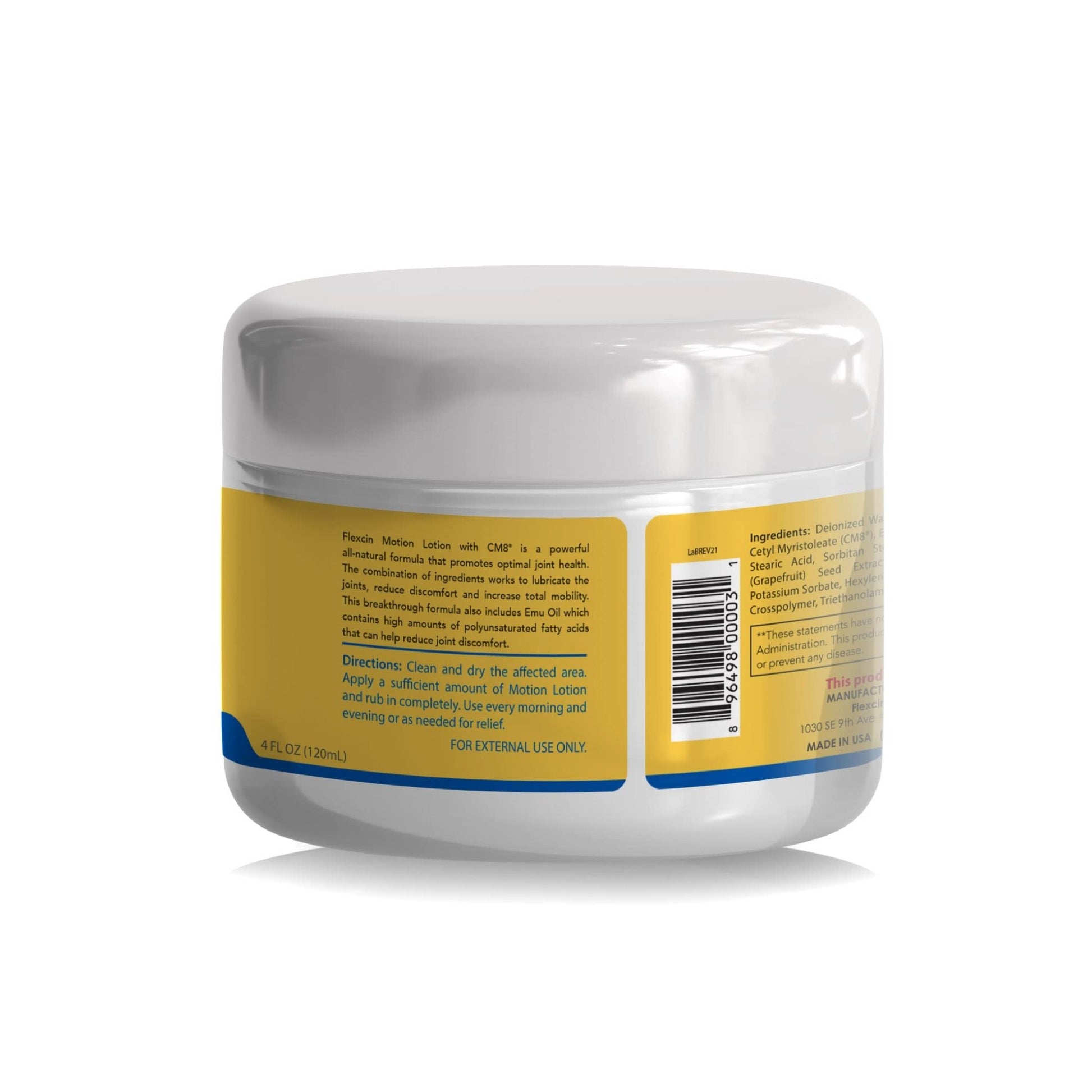 Flexcin Motion Lotion with CM8 - Joint & Muscle Therapy Cream for Back, Neck, Knee, Hand, Foot - Fast Absorbing with DMSO, Emu Oil, Aloe Vera - Non-Greasy 4oz Jar - dailyvitalstore