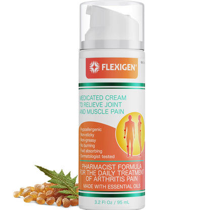 FLEXIGEN, Frankincense Pain Relief Cream Lotion– 3.2 oz Spray Pump – Natural Rub for Arthritis, Menthol Therapy Joint & Muscle Pain – Cooling Formula, Pleasant Scent – Topical OTC - dailyvitalstore