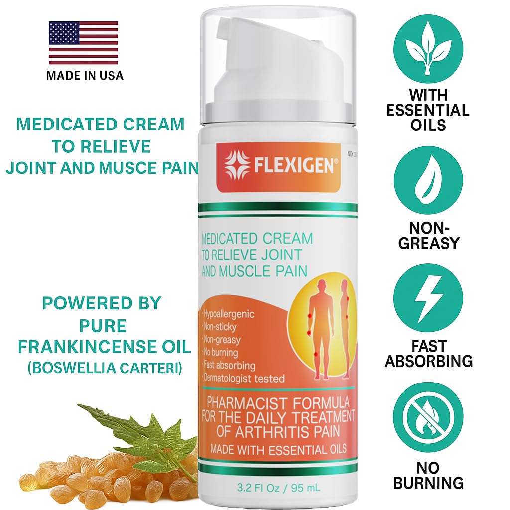 FLEXIGEN, Frankincense Pain Relief Cream Lotion– 3.2 oz Spray Pump – Natural Rub for Arthritis, Menthol Therapy Joint & Muscle Pain – Cooling Formula, Pleasant Scent – Topical OTC - dailyvitalstore