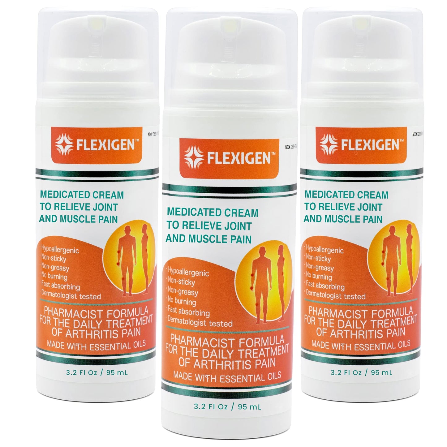 FLEXIGEN Pain Cream Lotion 3-Pack – Natural Menthol Formula with Frankincense & Essential Oils – Fast-Acting, Non-Greasy, Pleasant Scent - dailyvitalstore