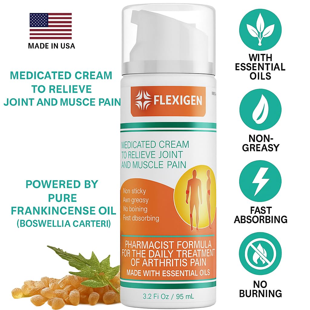 FLEXIGEN Pain Cream Lotion 3-Pack – Natural Menthol Formula with Frankincense & Essential Oils – Fast-Acting, Non-Greasy, Pleasant Scent - dailyvitalstore