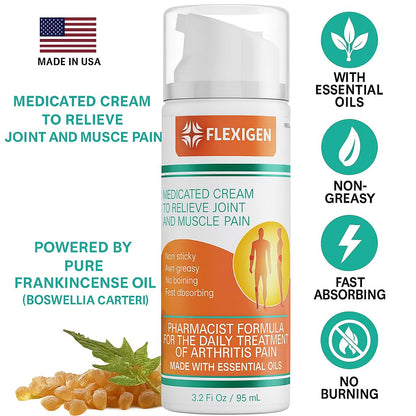 FLEXIGEN Pain Cream Lotion 3-Pack – Natural Menthol Formula with Frankincense & Essential Oils – Fast-Acting, Non-Greasy, Pleasant Scent - dailyvitalstore