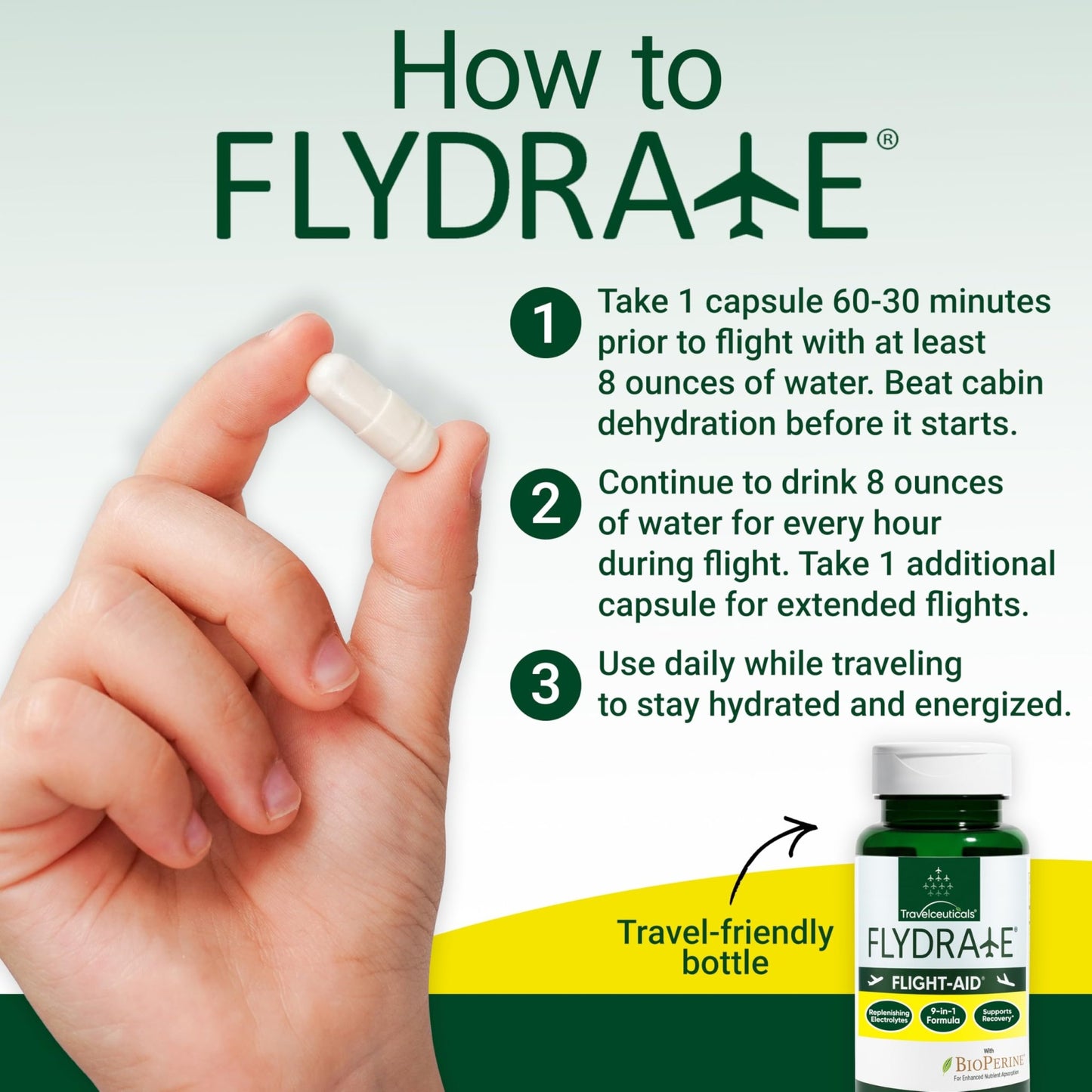 Flight-Aid | Replenishing Electrolyte Hydration Capsules Made for Travel, Jet Lag, Fatigue & Recovery | 9-in-1 Formula with Essential Electrolytes, Vitamins, Minerals & Bioperine® | 30 Capsules - dailyvitalstore