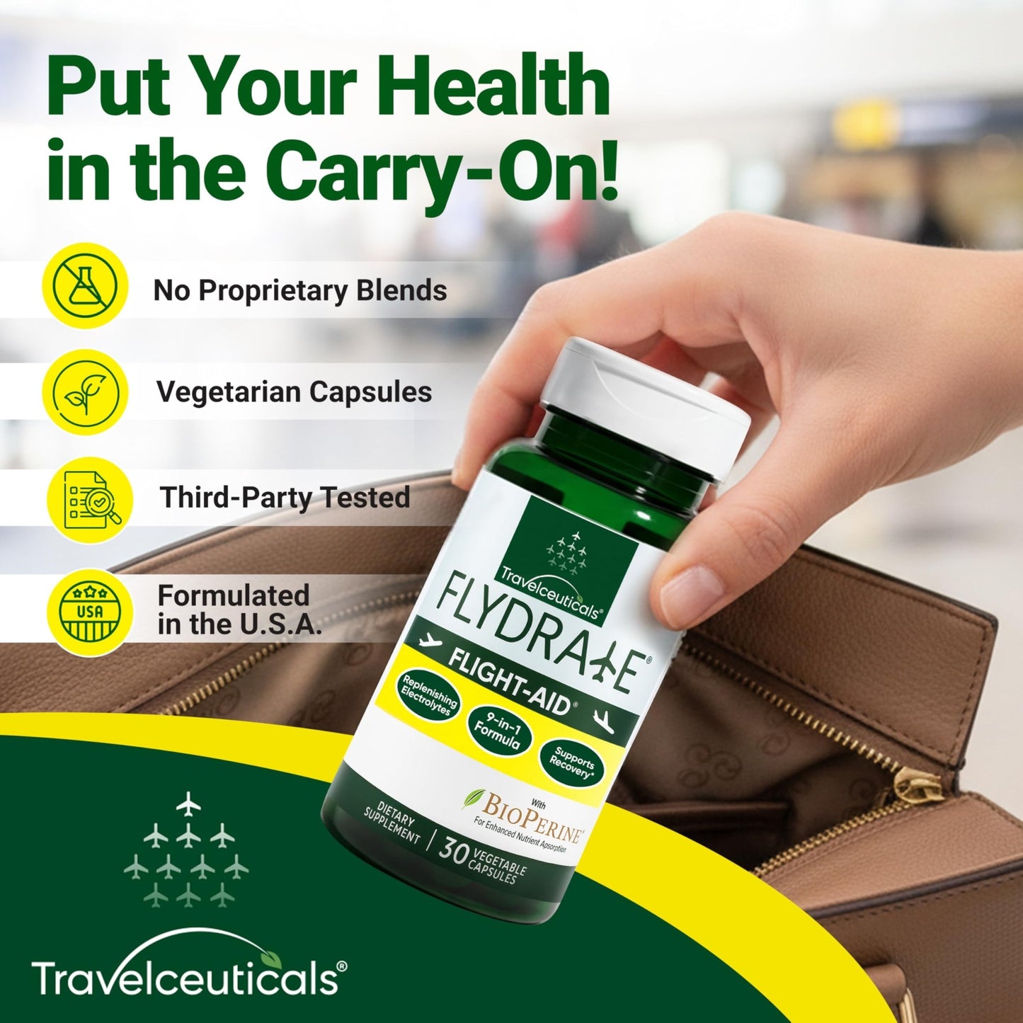 Flight-Aid | Replenishing Electrolyte Hydration Capsules Made for Travel, Jet Lag, Fatigue & Recovery | 9-in-1 Formula with Essential Electrolytes, Vitamins, Minerals & Bioperine® | 30 Capsules - dailyvitalstore