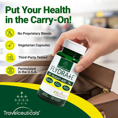 Flight-Aid | Replenishing Electrolyte Hydration Capsules Made for Travel, Jet Lag, Fatigue & Recovery | 9-in-1 Formula with Essential Electrolytes, Vitamins, Minerals & Bioperine® | 30 Capsules - dailyvitalstore