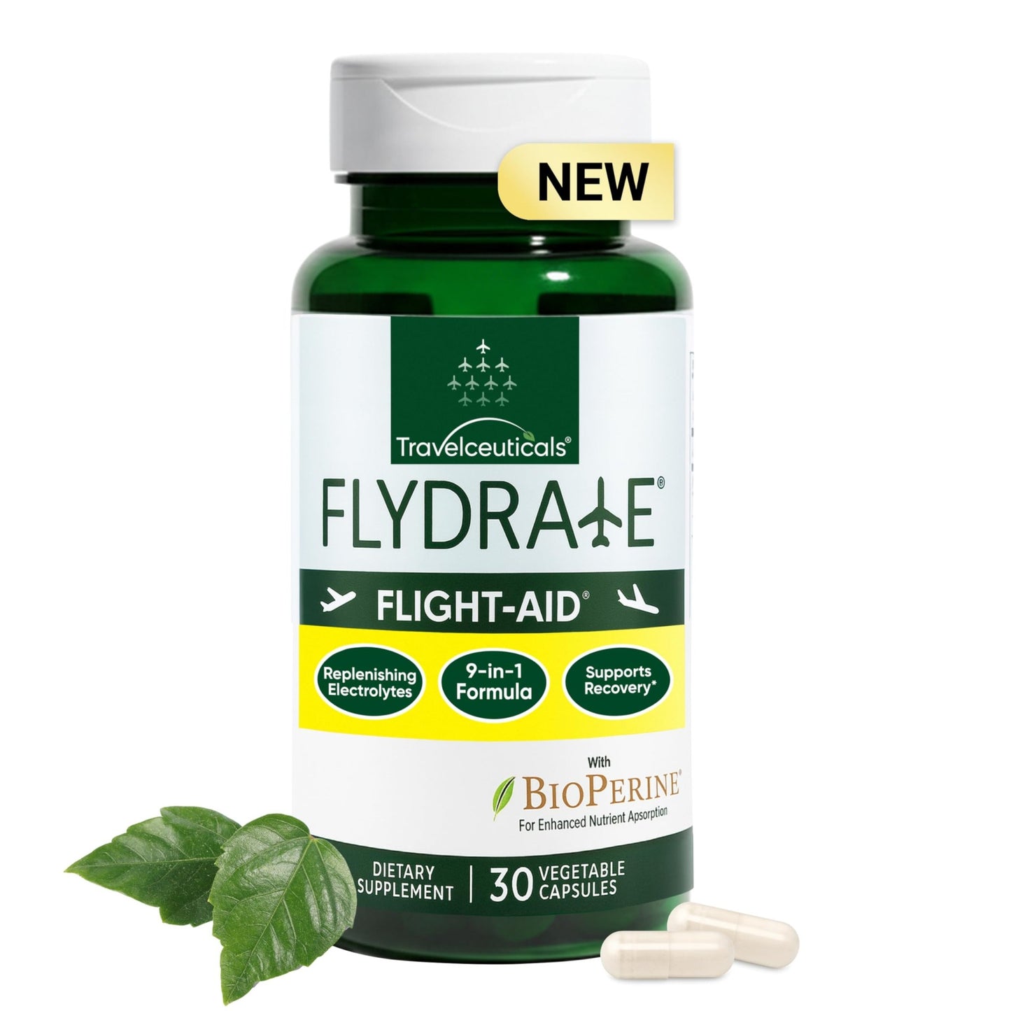 Flight-Aid | Replenishing Electrolyte Hydration Capsules Made for Travel, Jet Lag, Fatigue & Recovery | 9-in-1 Formula with Essential Electrolytes, Vitamins, Minerals & Bioperine® | 30 Capsules - dailyvitalstore