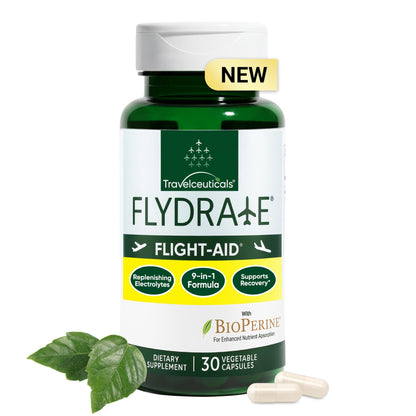 Flight-Aid | Replenishing Electrolyte Hydration Capsules Made for Travel, Jet Lag, Fatigue & Recovery | 9-in-1 Formula with Essential Electrolytes, Vitamins, Minerals & Bioperine® | 30 Capsules - dailyvitalstore