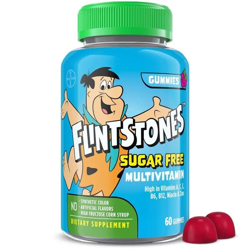 Flintstones Multivitamins for Kids, Sugar Free Kids Multivitamin Gummies, with Vitamins A, C, E, B6 & B12, Raspberry Flavored Gummy Vitamins, 60 Count - dailyvitalstore