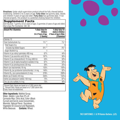 Flintstones Multivitamins for Kids, Sugar Free Kids Multivitamin Gummies, with Vitamins A, C, E, B6 & B12, Raspberry Flavored Gummy Vitamins, 60 Count - dailyvitalstore