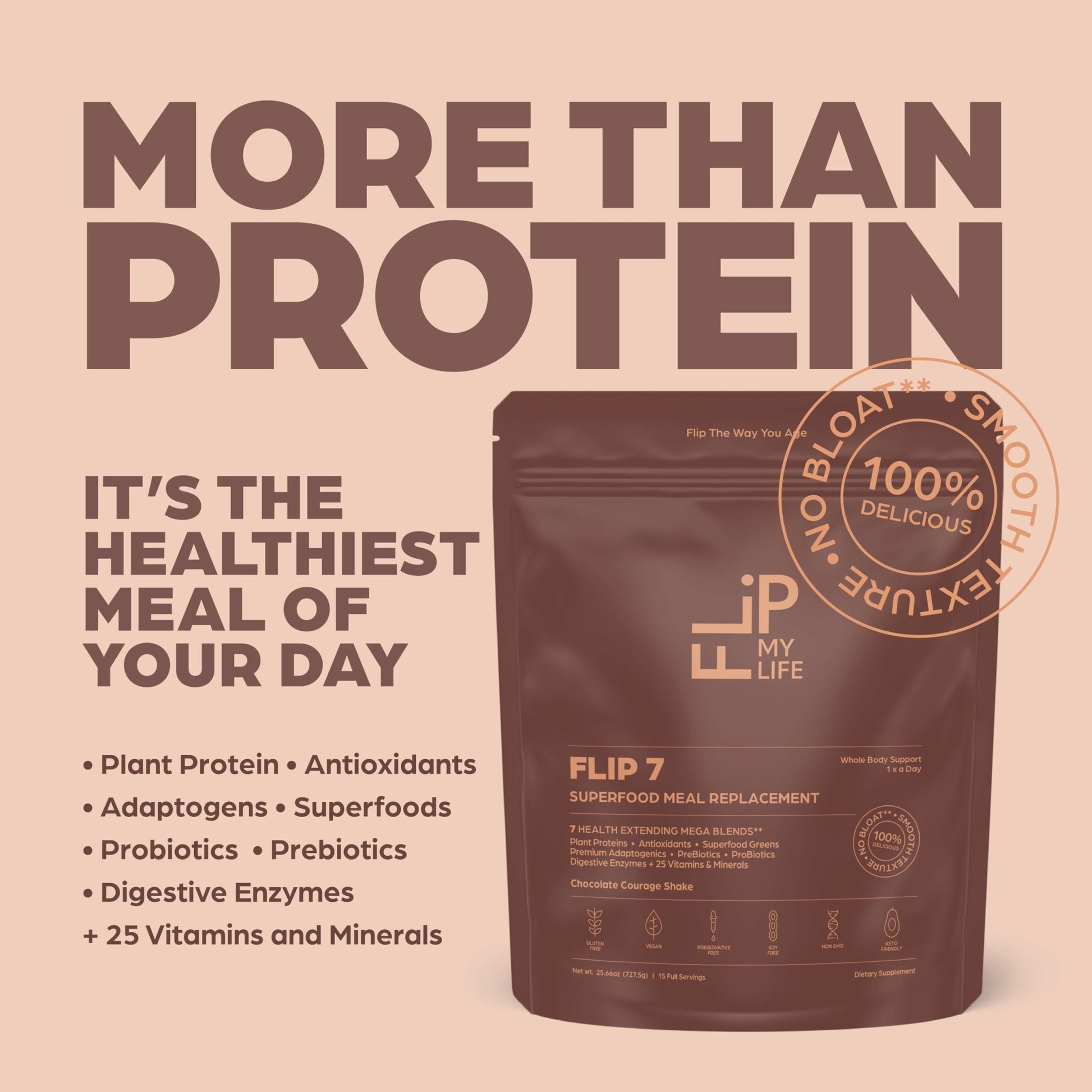 Flip My Life, Flip 7 Natural SuperFood, Plant-Based Protein, Complete Meal Replacement to Support Healthy Gut, 7 Mega Nutrient Rich Blends - dailyvitalstore