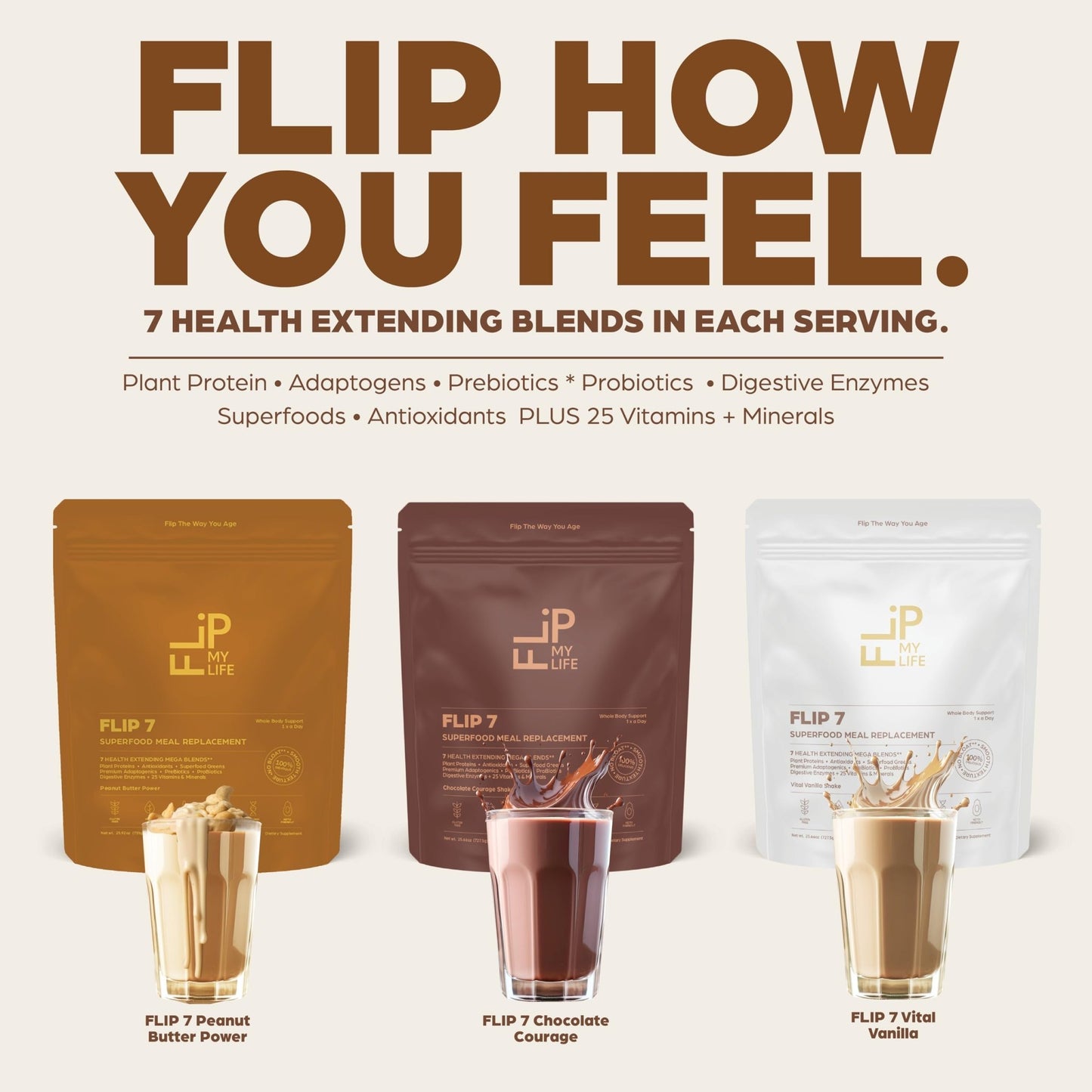 Flip My Life, Flip 7 Natural SuperFood, Plant-Based Protein, Complete Meal Replacement to Support Healthy Gut, 7 Mega Nutrient Rich Blends - dailyvitalstore