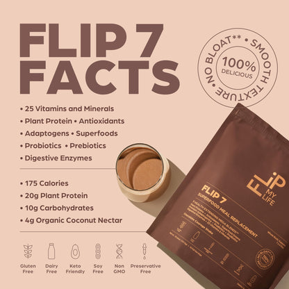 Flip My Life, Flip 7 Natural SuperFood, Plant-Based Protein, Complete Meal Replacement to Support Healthy Gut, 7 Mega Nutrient Rich Blends - dailyvitalstore