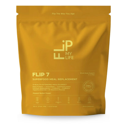 Flip My Life, Flip 7 Natural SuperFood, Plant-Based Protein, Complete Meal Replacement to Support Healthy Gut, 7 Mega Nutrient Rich Blends all in one to AGE BETTER - Peanut Butter - dailyvitalstore