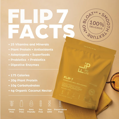 Flip My Life, Flip 7 Natural SuperFood, Plant-Based Protein, Complete Meal Replacement to Support Healthy Gut, 7 Mega Nutrient Rich Blends all in one to AGE BETTER - Peanut Butter - dailyvitalstore