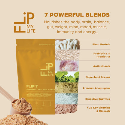 Flip My Life, Flip 7 Natural SuperFood, Plant-Based Protein, Complete Meal Replacement to Support Healthy Gut, 7 Mega Nutrient Rich Blends all in one to AGE BETTER - Peanut Butter - dailyvitalstore