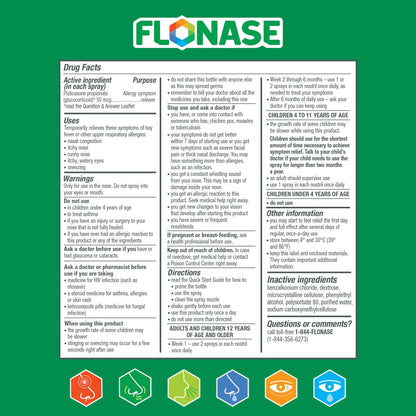 Flonase Allergy Relief Nasal Spray, 24-Hour Non-Drowsy Multi-Symptom Relief 144 Sprays, Bonus Pack of Tissues - dailyvitalstore