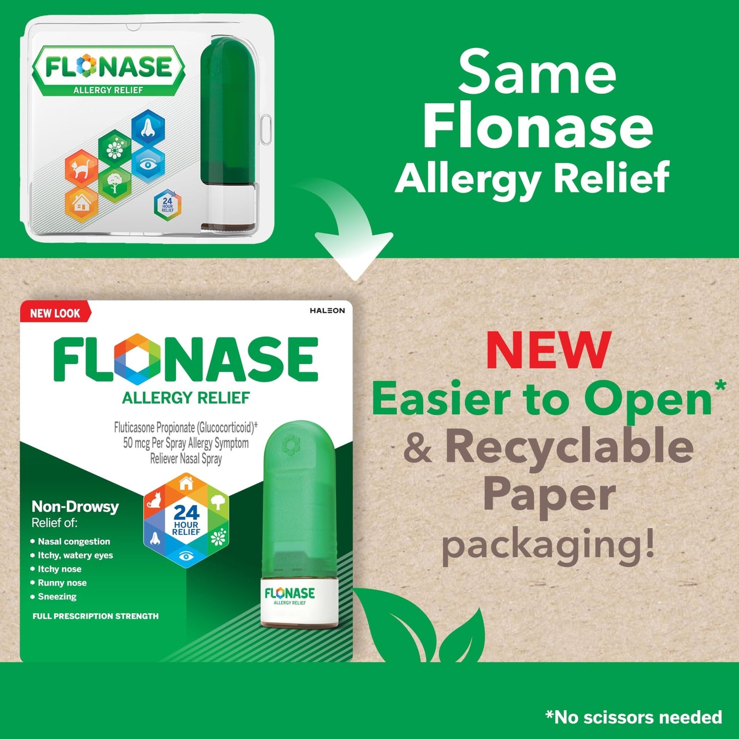 Flonase Allergy Relief Nasal Spray, 24-Hour Non-Drowsy Multi-Symptom Relief 144 Sprays, Bonus Pack of Tissues - dailyvitalstore