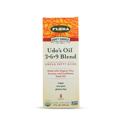 Flora - Udo's Choice Omega 369 Oil Blend, Made with Organic Flax, Sesame & Sunflower Seed Oils, Plant-Based Vegan Omega Fatty Acids, Based on Ideal 2:1:1 Ratio, 17-fl, oz. Glass Bottle - dailyvitalstore