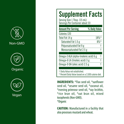 Flora - Udo's Choice Omega 369 Oil Blend, Made with Organic Flax, Sesame & Sunflower Seed Oils, Plant-Based Vegan Omega Fatty Acids, Based on Ideal 2:1:1 Ratio, 17-fl, oz. Glass Bottle - dailyvitalstore