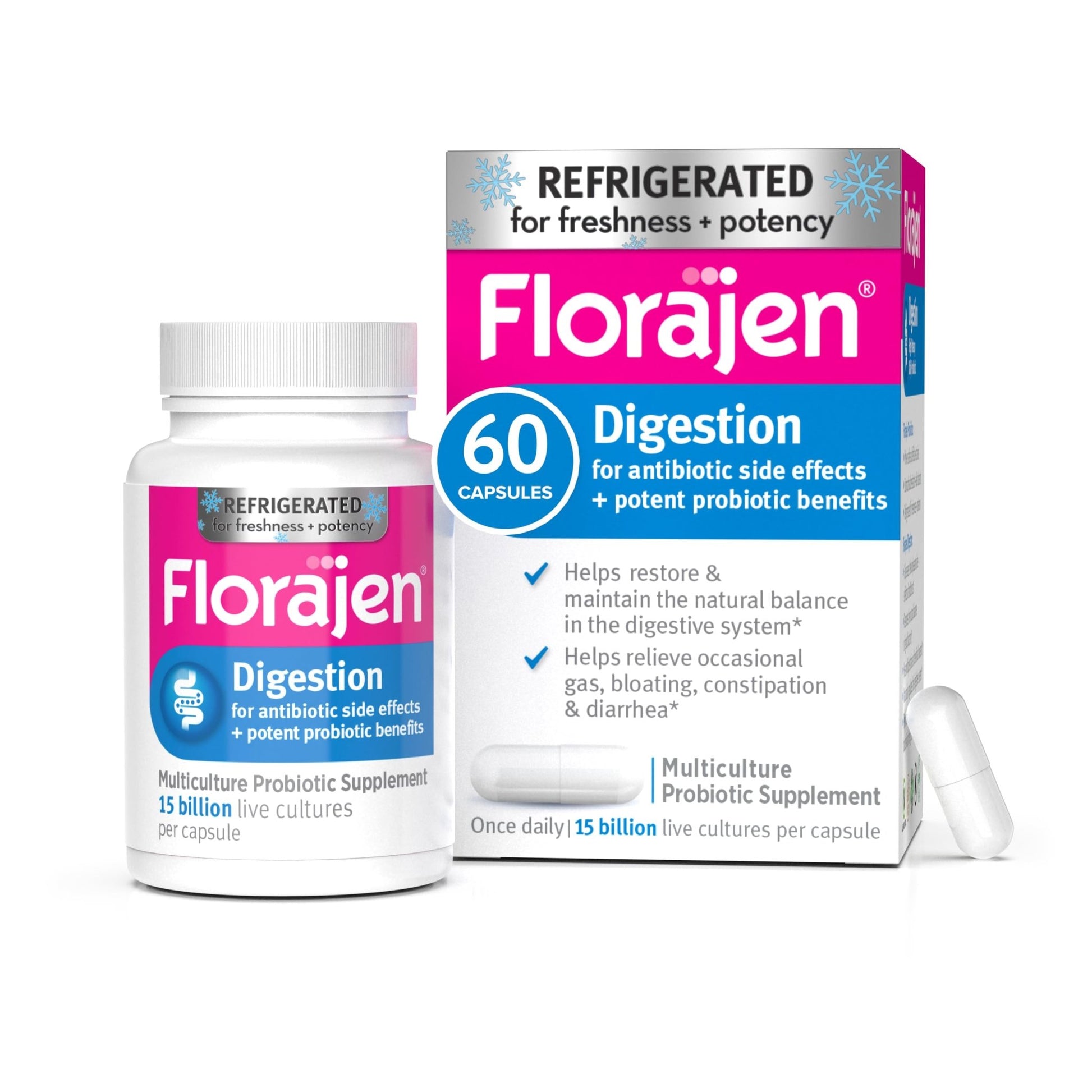 Florajen3 Digestion High Potency Refrigerated Probiotics | Restores Balance in Digestive System | for Antibiotic Side Effects | 60 Capsules - dailyvitalstore