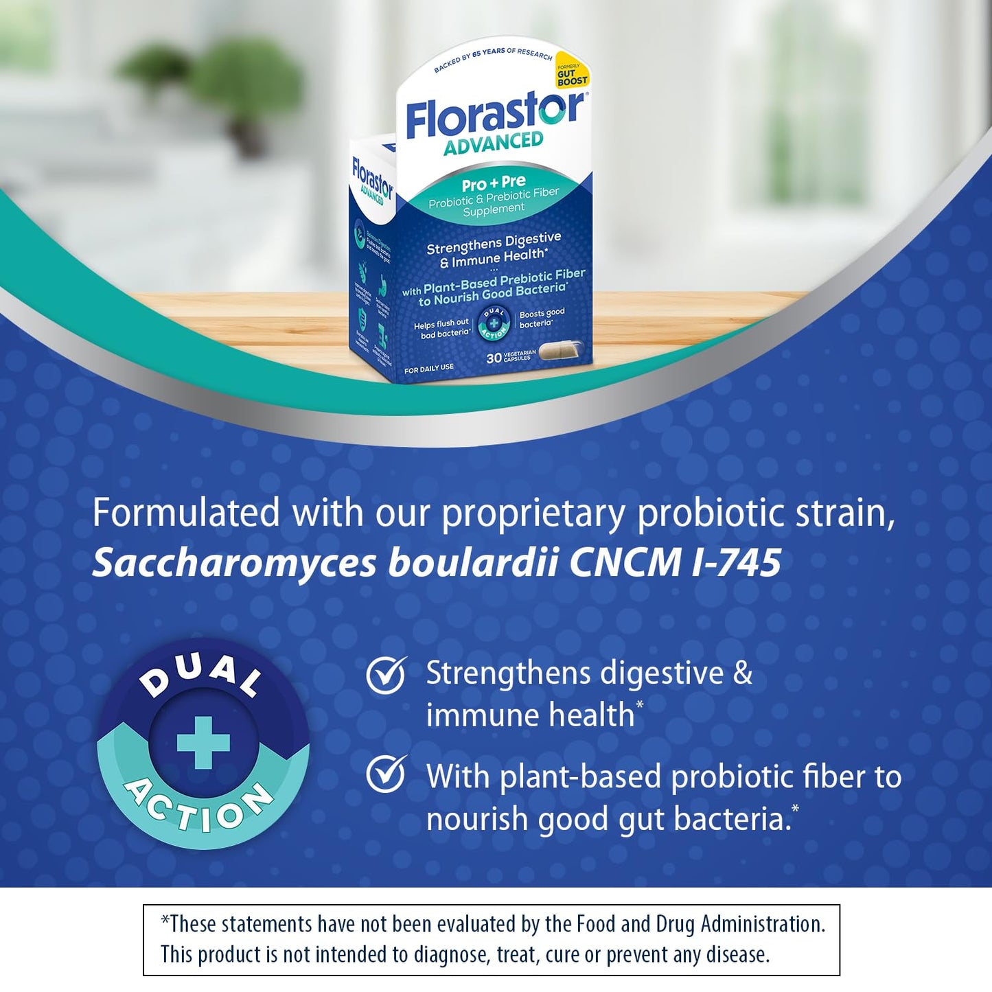 Florastor Advanced Pro+Pre Daily Probiotic and Prebiotic Supplement for Women and Men, Boosts Good Bacteria, Saccharomyces Boulardii - dailyvitalstore