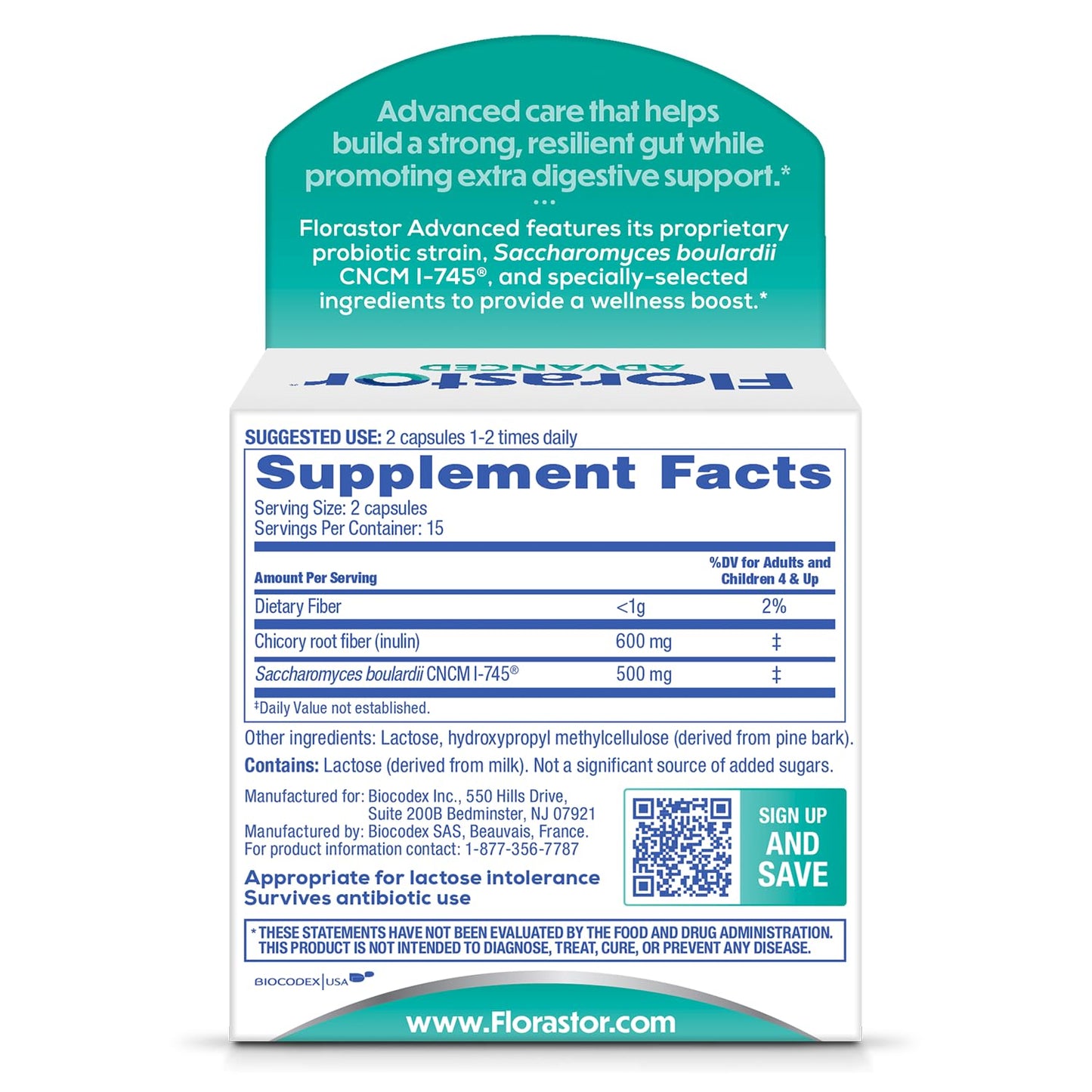 Florastor Advanced Pro+Pre Daily Probiotic and Prebiotic Supplement for Women and Men, Boosts Good Bacteria, Saccharomyces Boulardii - dailyvitalstore