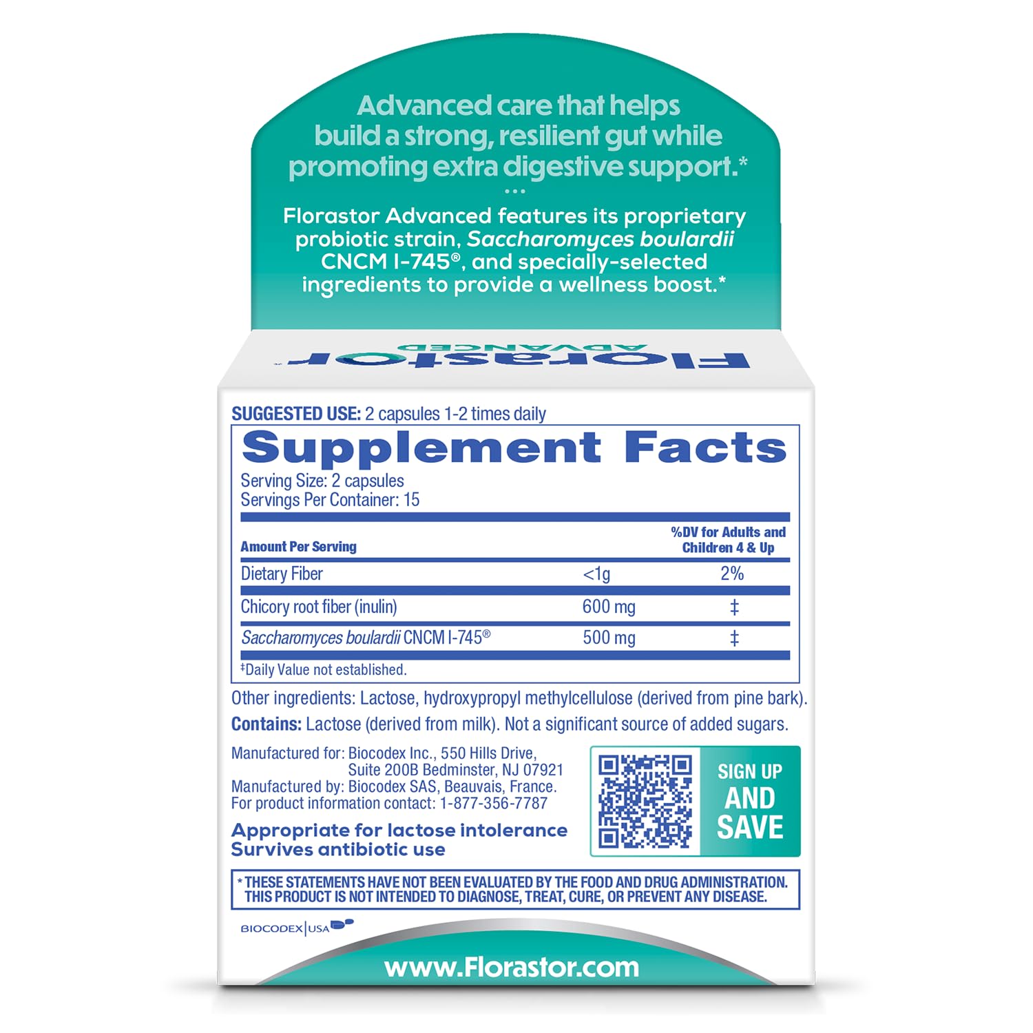 Florastor Advanced Pro+Pre Daily Probiotic and Prebiotic Supplement for Women and Men, Boosts Good Bacteria, Saccharomyces Boulardii - dailyvitalstore