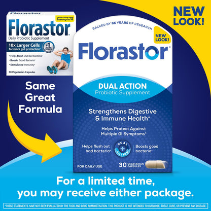 Florastor Probiotics for Digestive and Immune Health, 30 Capsules, Probiotics for Women & Men, Helps Flush Out Bad Bacteria, Boosts The Good with Our Unique Strain Saccharomyces Boulardii - dailyvitalstore