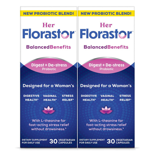 Florastor Probiotics for Women, Digest and De-Stress, Probiotics for Digestive Health, Vaginal Probiotic, and L-Theanine for Mind and Body Wellness, 60 Capsules - dailyvitalstore