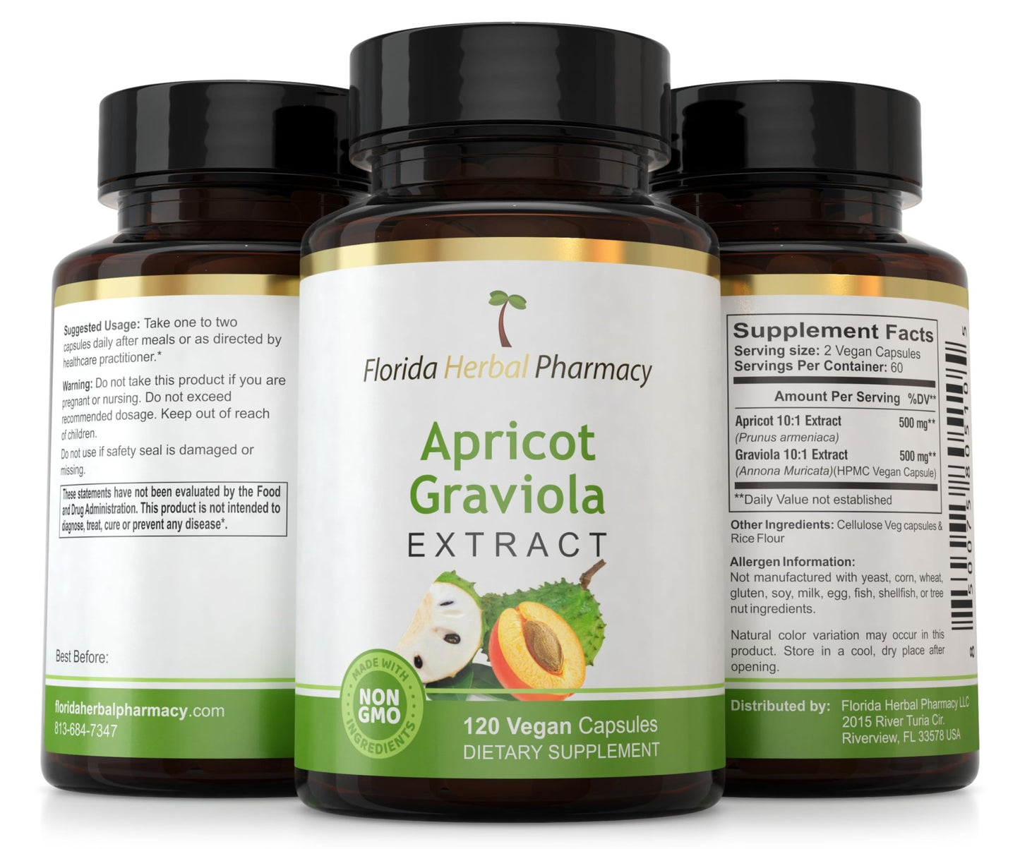 Florida Herbal Pharmacy, Apricot-Graviola Supplement Capsules 10:1 (120 Capsules), 1000 mg Serving (Pack of 1) - dailyvitalstore