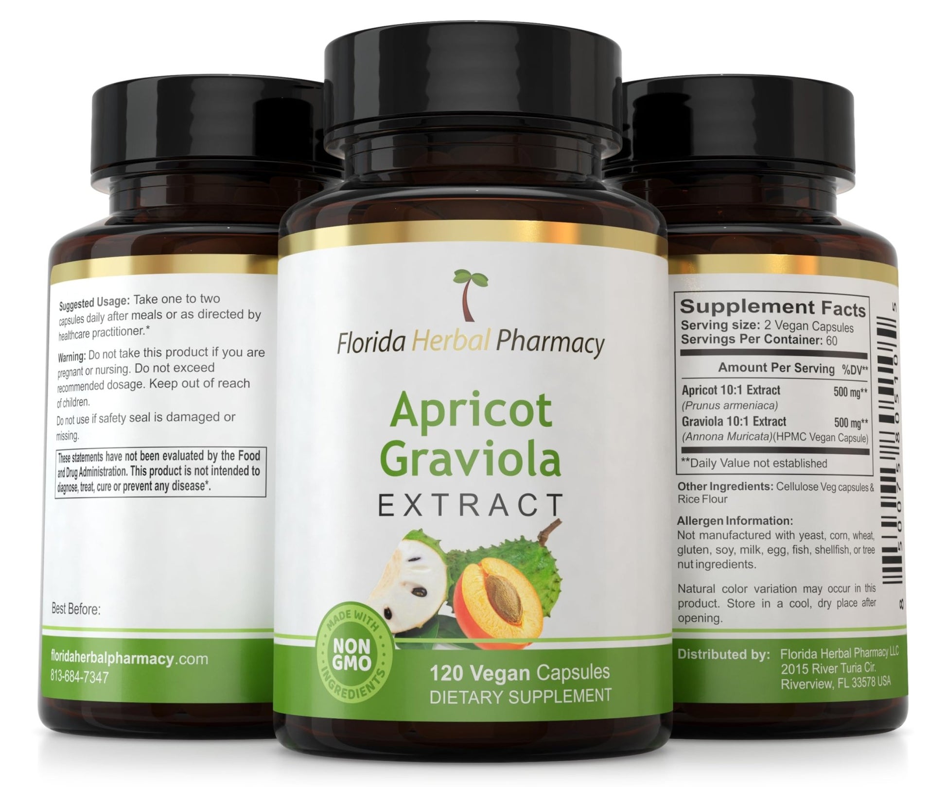 Florida Herbal Pharmacy, Apricot-Graviola Supplement Capsules 10:1 (120 Capsules), 1000 mg Serving (Pack of 1) - dailyvitalstore