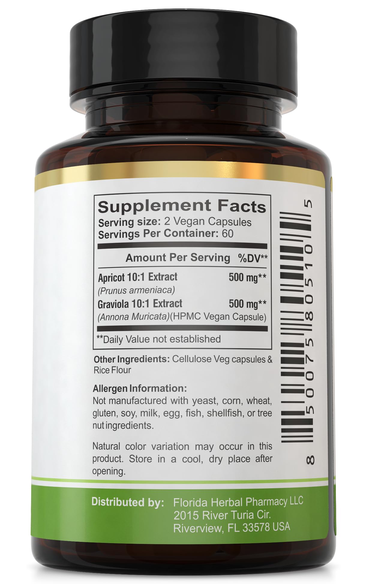 Florida Herbal Pharmacy, Apricot-Graviola Supplement Capsules 10:1 (120 Capsules), 1000 mg Serving (Pack of 1) - dailyvitalstore
