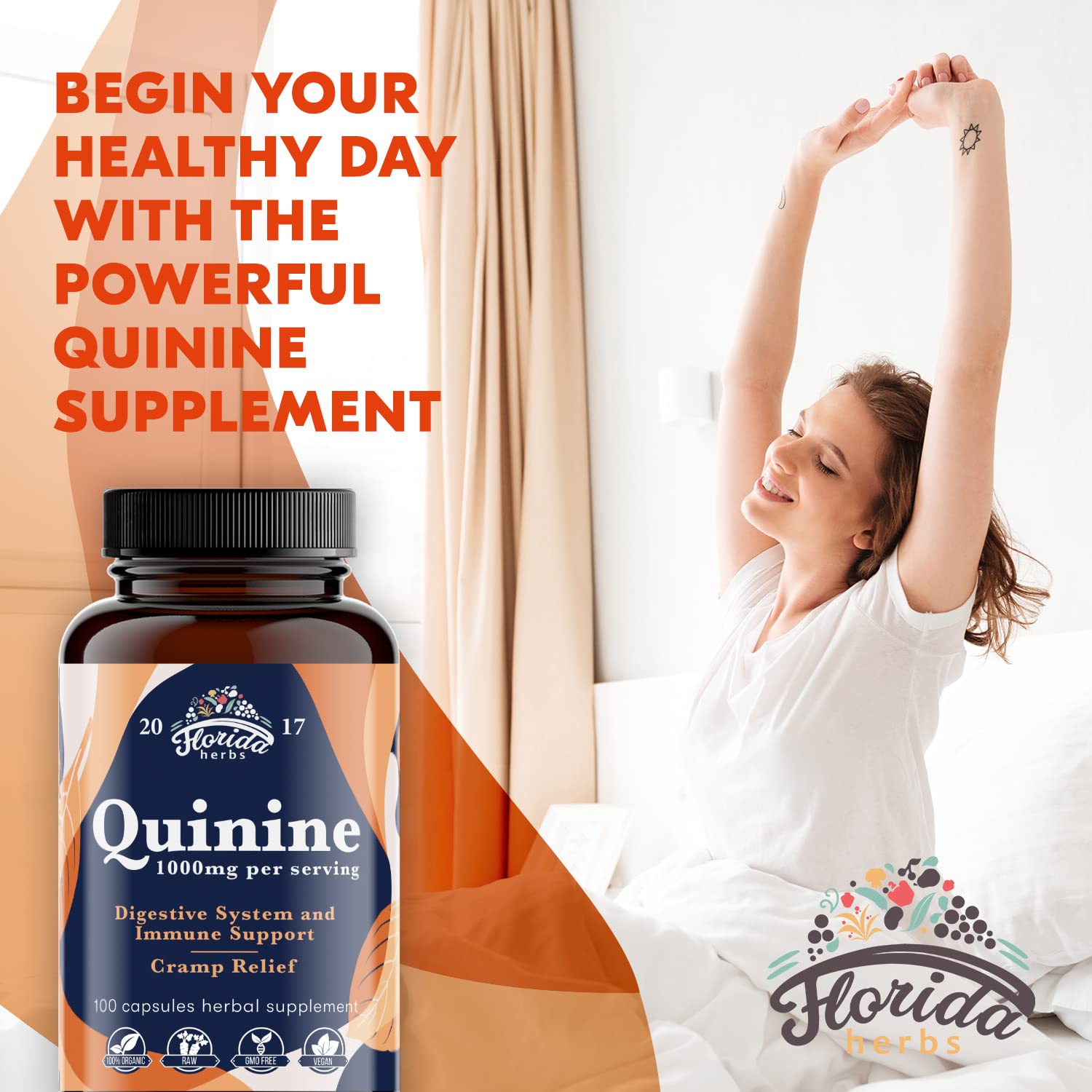 FLORIDA HERBS Quinine for Leg Cramps 1000 mg - 110 Capsules - Cinchona Bark Extract Supplement - Quinine Capsules - Vegan, Non - GMO - dailyvitalstore