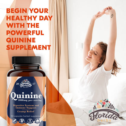 FLORIDA HERBS Quinine for Leg Cramps 1000 mg - 110 Capsules - Cinchona Bark Extract Supplement - Quinine Capsules - Vegan, Non - GMO - dailyvitalstore