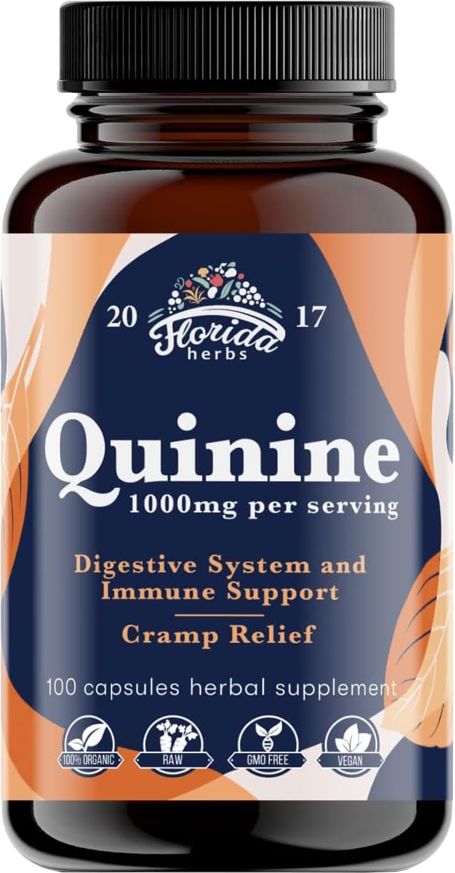 FLORIDA HERBS Quinine for Leg Cramps 1000 mg - 110 Capsules - Cinchona Bark Extract Supplement - Quinine Capsules - Vegan, Non - GMO - dailyvitalstore