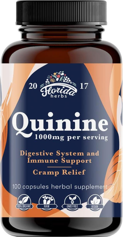 FLORIDA HERBS Quinine for Leg Cramps 1000 mg - 110 Capsules - Cinchona Bark Extract Supplement - Quinine Capsules - Vegan, Non - GMO - dailyvitalstore
