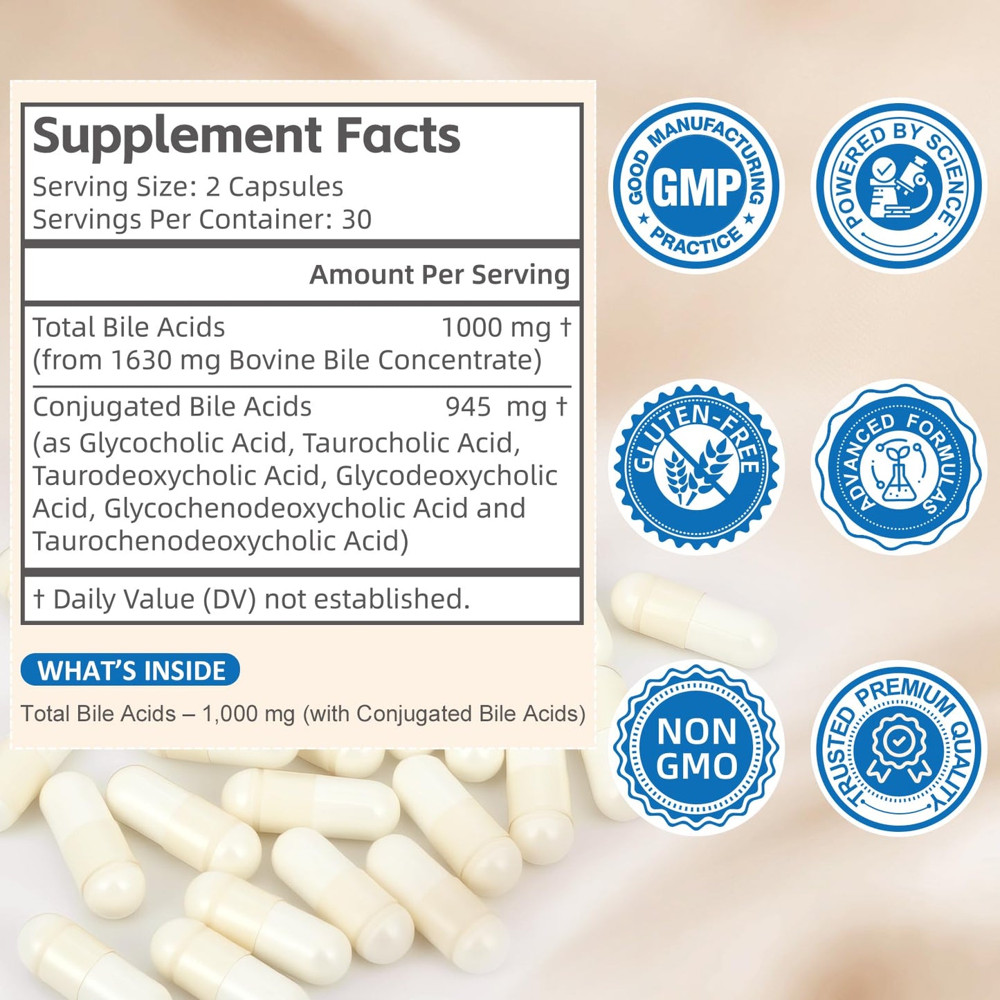 Florvyn Conjugated Bile Acid Supplement 1000mg – Supports Fat Digestion & Absorption of Fats & Fat-Soluble Nutrients, Gut Comfort & Nutrient Utilization, 60 Capsules, 30 Day Supply - dailyvitalstore