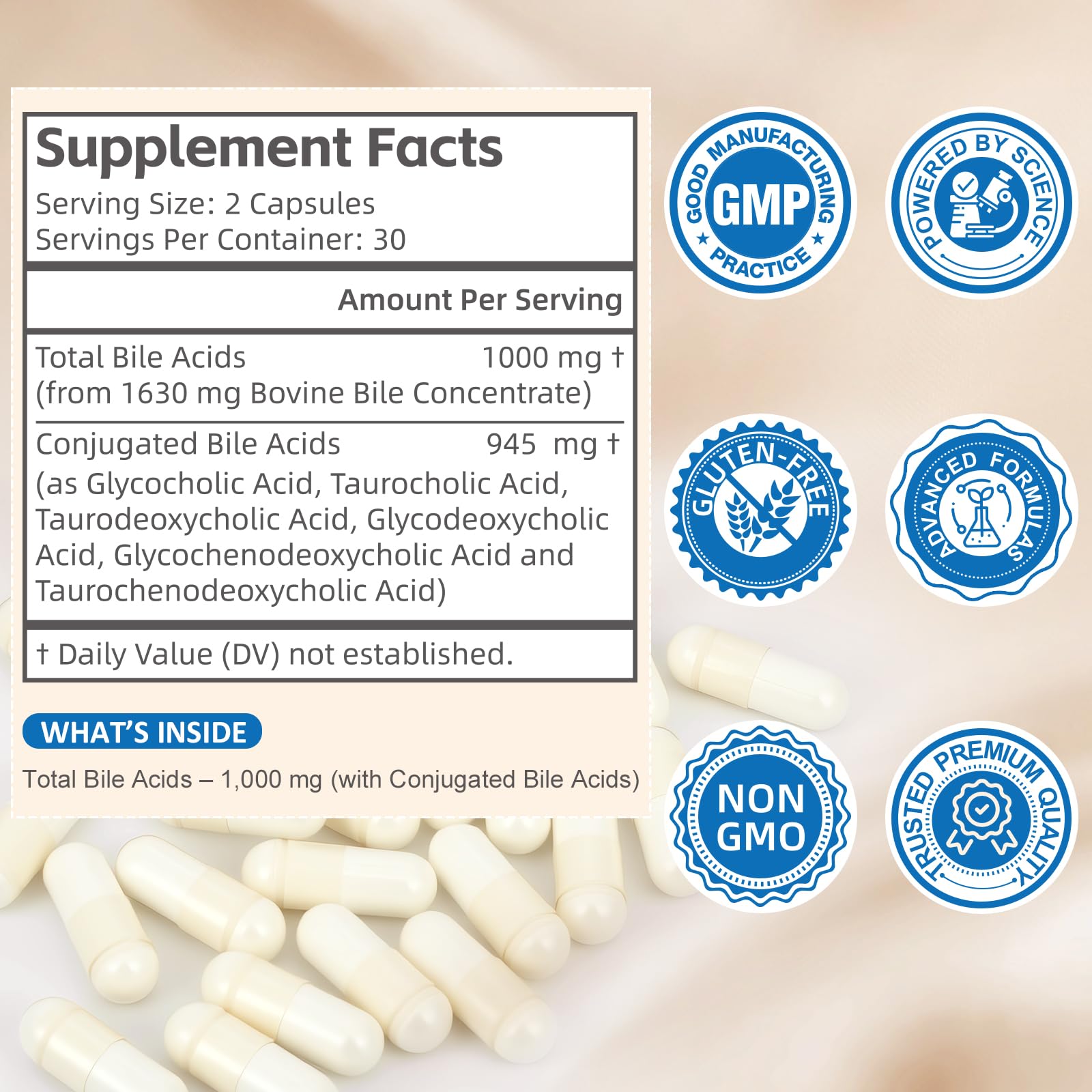 Florvyn Conjugated Bile Acid Supplement 1000mg – Supports Fat Digestion & Absorption of Fats & Fat-Soluble Nutrients, Gut Comfort & Nutrient Utilization, 60 Capsules, 30 Day Supply - dailyvitalstore