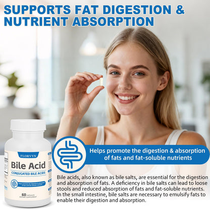 Florvyn Conjugated Bile Acid Supplement 1000mg – Supports Fat Digestion & Absorption of Fats & Fat-Soluble Nutrients, Gut Comfort & Nutrient Utilization, 60 Capsules, 30 Day Supply - dailyvitalstore