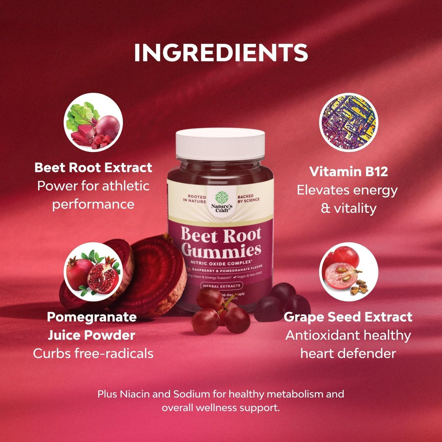 Flow Boosting Beet Root Gummies - Invigorating Beet Gummies for Adults Nitric Oxide Energy & Heart Health Support with Grapeseed Pomegranate & Vitamin B12 - Vegan Non-GMO & Gluten Free - 60 Count - dailyvitalstore