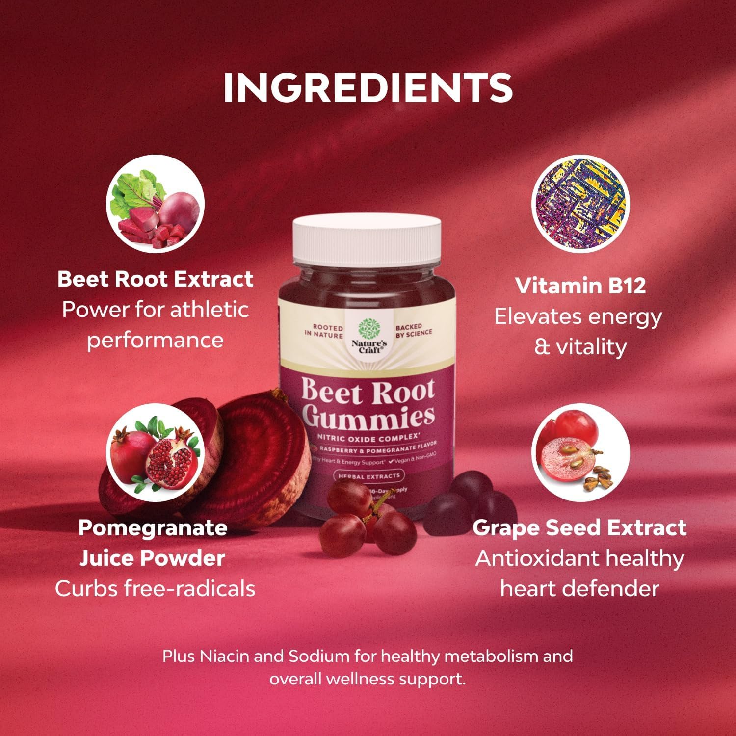 Flow Boosting Beet Root Gummies - Invigorating Beet Gummies for Adults Nitric Oxide Energy & Heart Health Support with Grapeseed Pomegranate & Vitamin B12 - Vegan Non-GMO & Gluten Free - 60 Count - dailyvitalstore