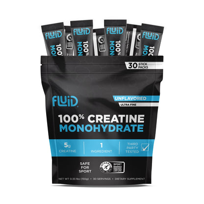 Fluid Creatine - Informed Sport Certified | Ultra-Fine Micronized 100% Creatine Monohydrate Powder | Unflavored | 5g Travel Stick Packs | 30 Servings - dailyvitalstore
