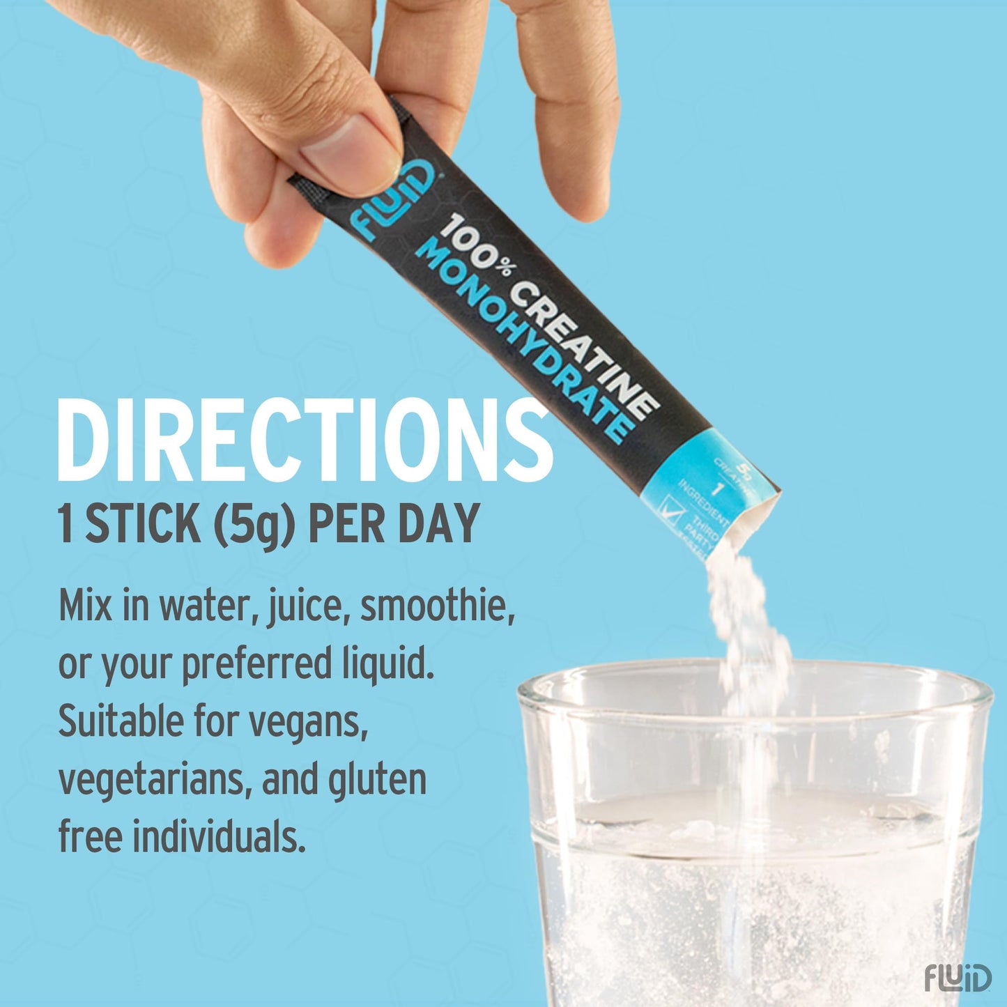 Fluid Creatine - Informed Sport Certified | Ultra-Fine Micronized 100% Creatine Monohydrate Powder | Unflavored | 5g Travel Stick Packs | 30 Servings - dailyvitalstore