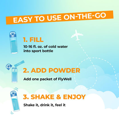 FlyWell Travel Vitamin Tonic for Flight, Jet Lag, Hydration, Circulation, Digestion & Immune Support, Promotes Calmness, Electrolyte Powder, Travel Essentials, - dailyvitalstore