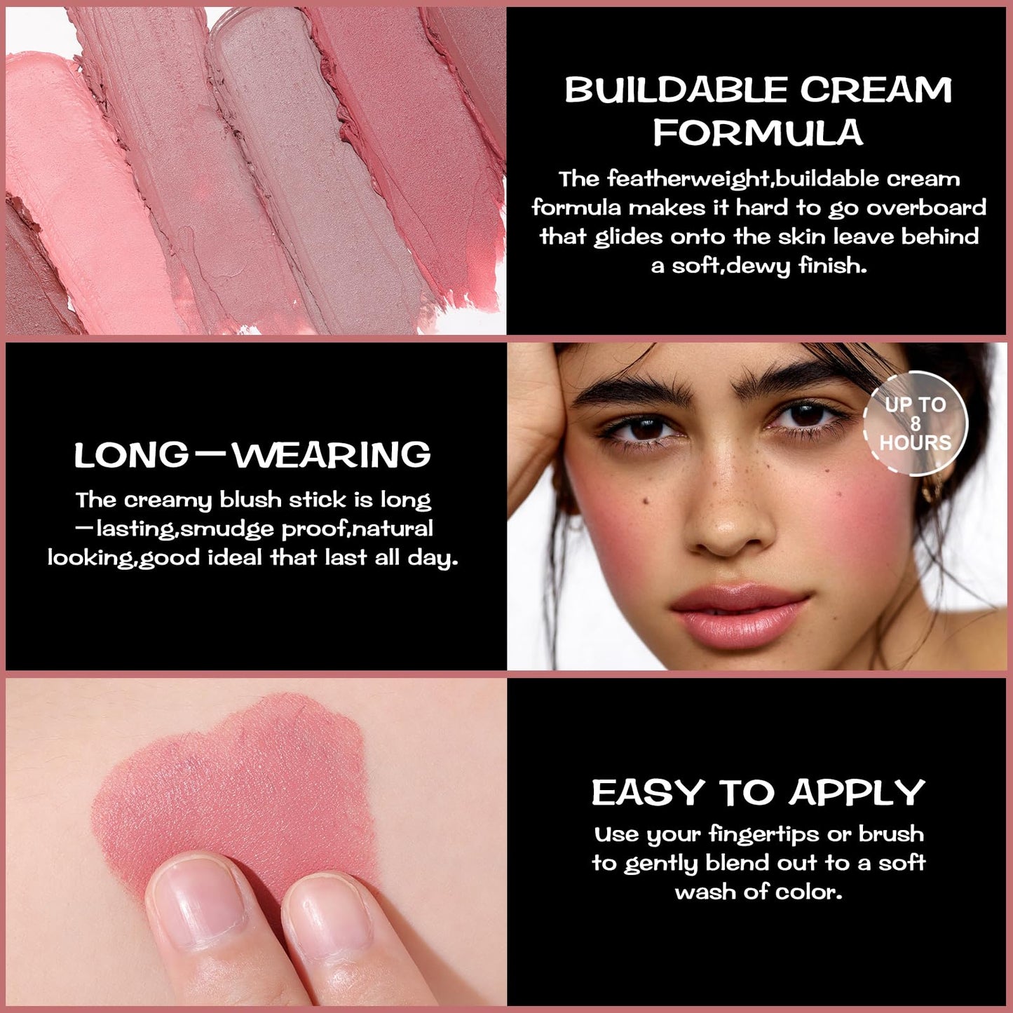 FOCALLURE Cream Blush Makeup,Buildable Blush Stick for Cheeks,Matte and Dewy Finish,Long Wearing,Easy Application,Lightweight Multi Stick,ROSE FLUSH - dailyvitalstore