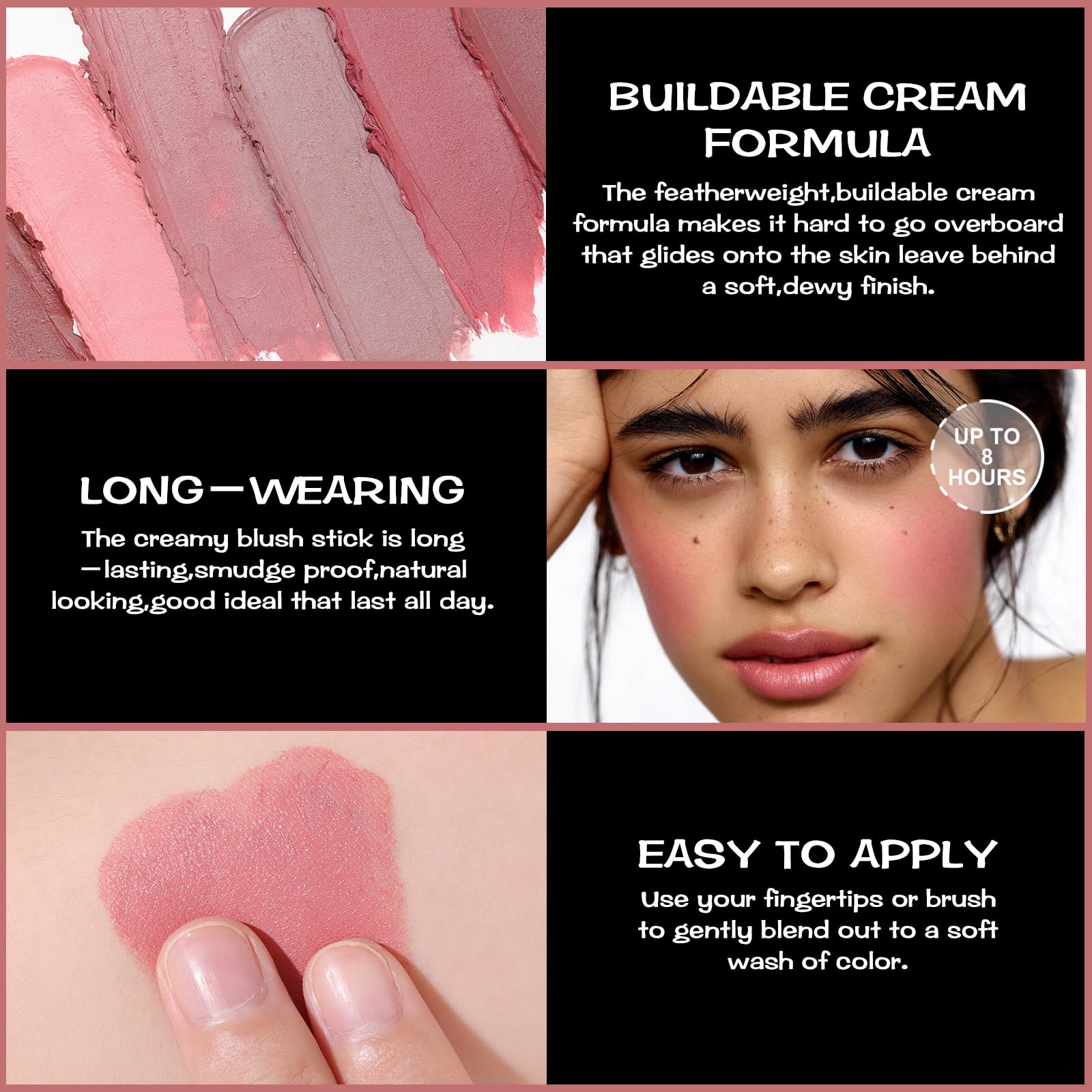 FOCALLURE Cream Blush Makeup,Buildable Blush Stick for Cheeks,Matte and Dewy Finish,Long Wearing,Easy Application,Lightweight Multi Stick,ROSE FLUSH - dailyvitalstore