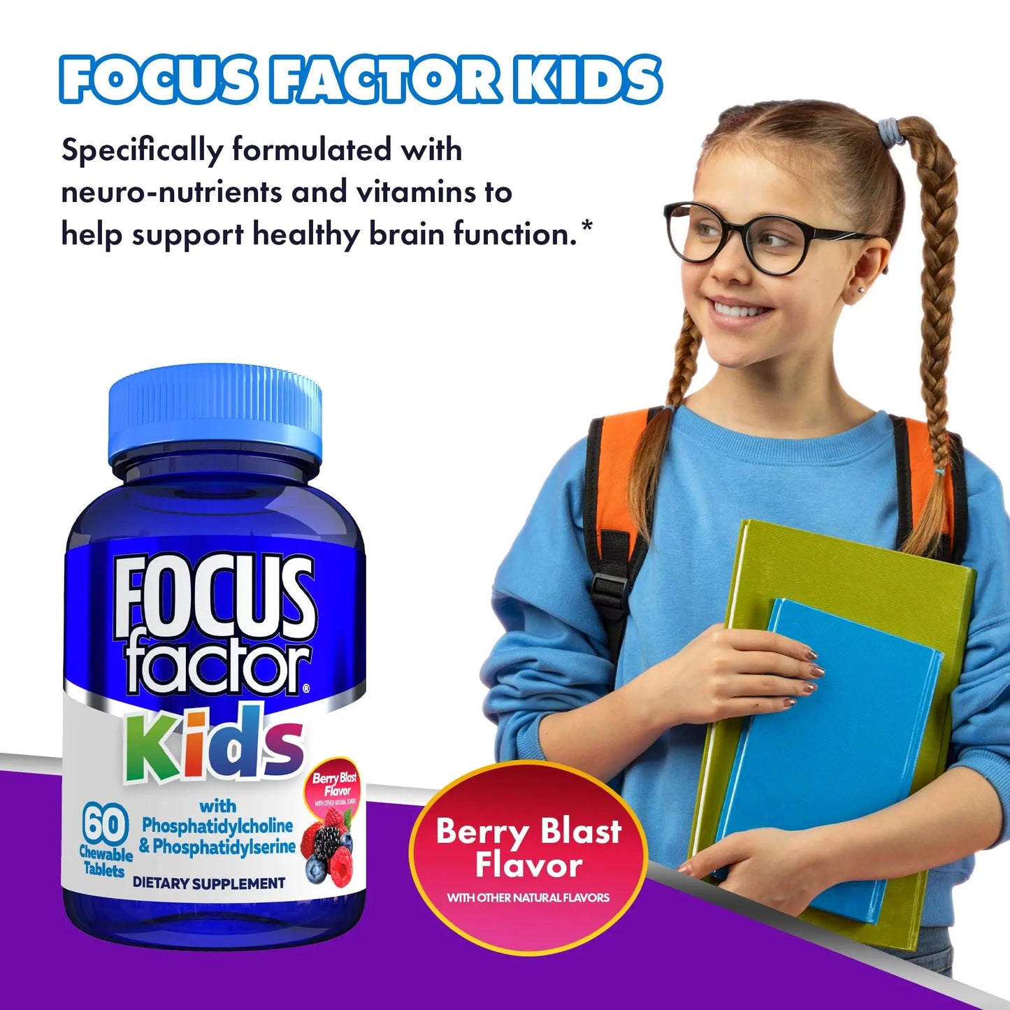 Focus Factor Kids Complete Daily Chewable Vitamins: Multivitamin & Neuro Nutrient (Brain Function) w/Vitamin B12, C, D3-60 Count - dailyvitalstore