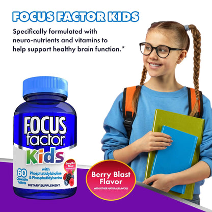 Focus Factor Kids Complete Daily Chewable Vitamins: Multivitamin & Neuro Nutrient (Brain Function) w/Vitamin B12, C, D3-60 Count - dailyvitalstore